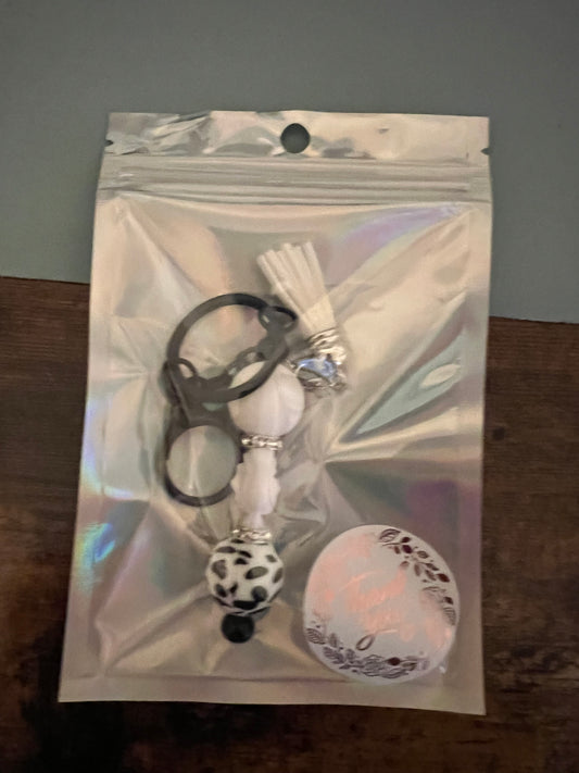 White Cow Flower Keychain