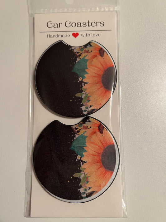 Oopsie Black Sunflower Car Coaster